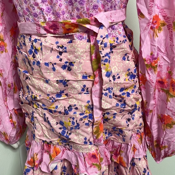 R. VIVIMOS Pink Boho Floral V neck Dress small NEW - Picture 9 of 11